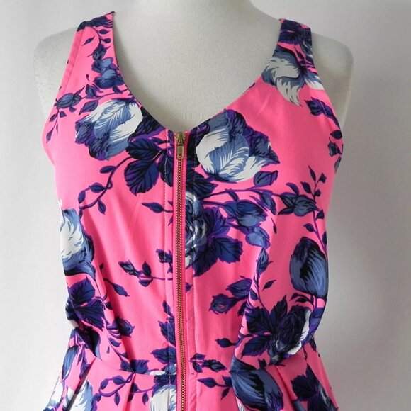 Dex Mini Dress Floral Sleeveless V-Neck 1/2 Zip Pockets - Size XS - Picture 2 of 7